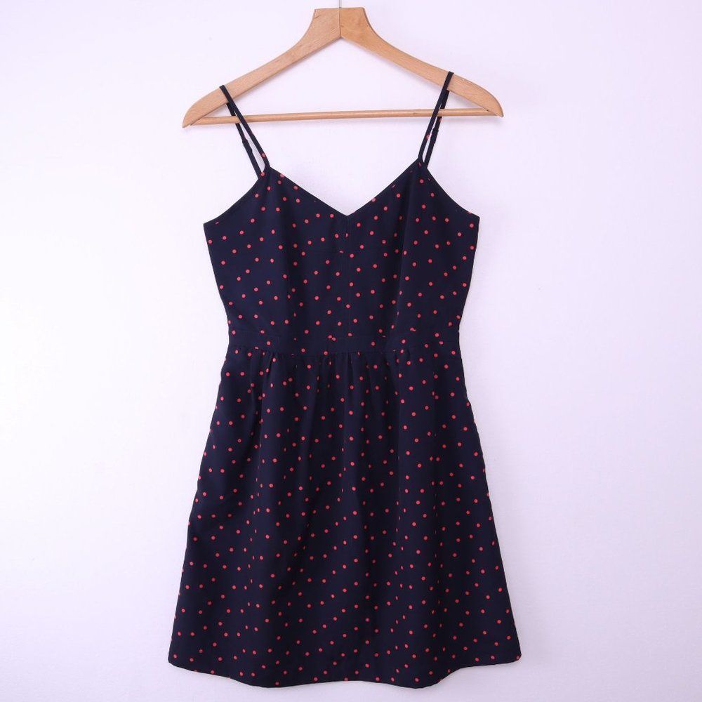 J. Crew Polka Dot A Line Navy Dress